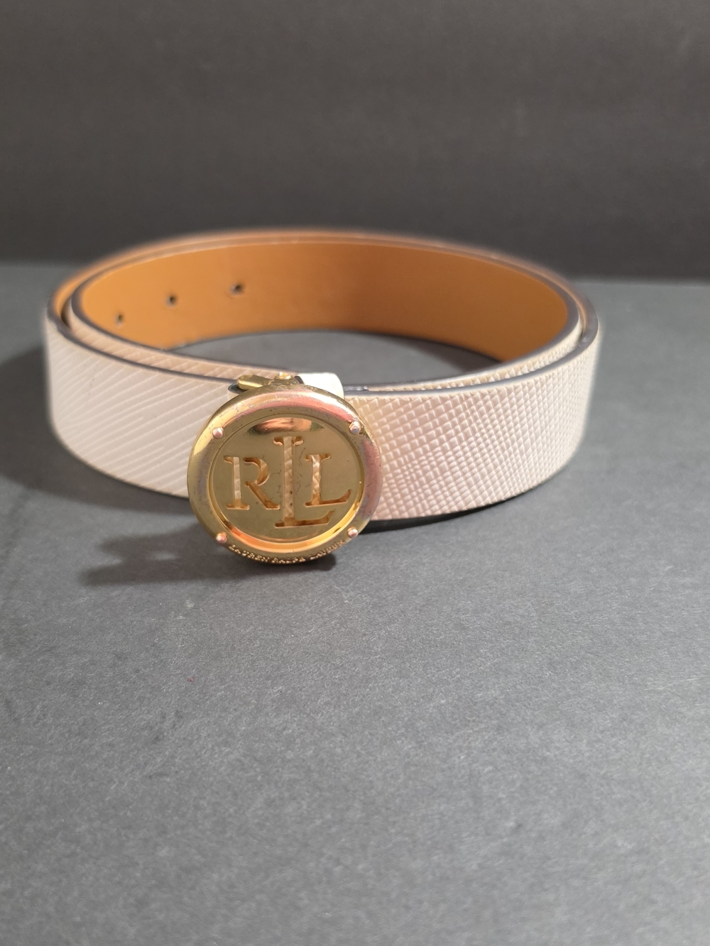 Ralph Lauren Pink Leather Belt with Gold RL Buckle